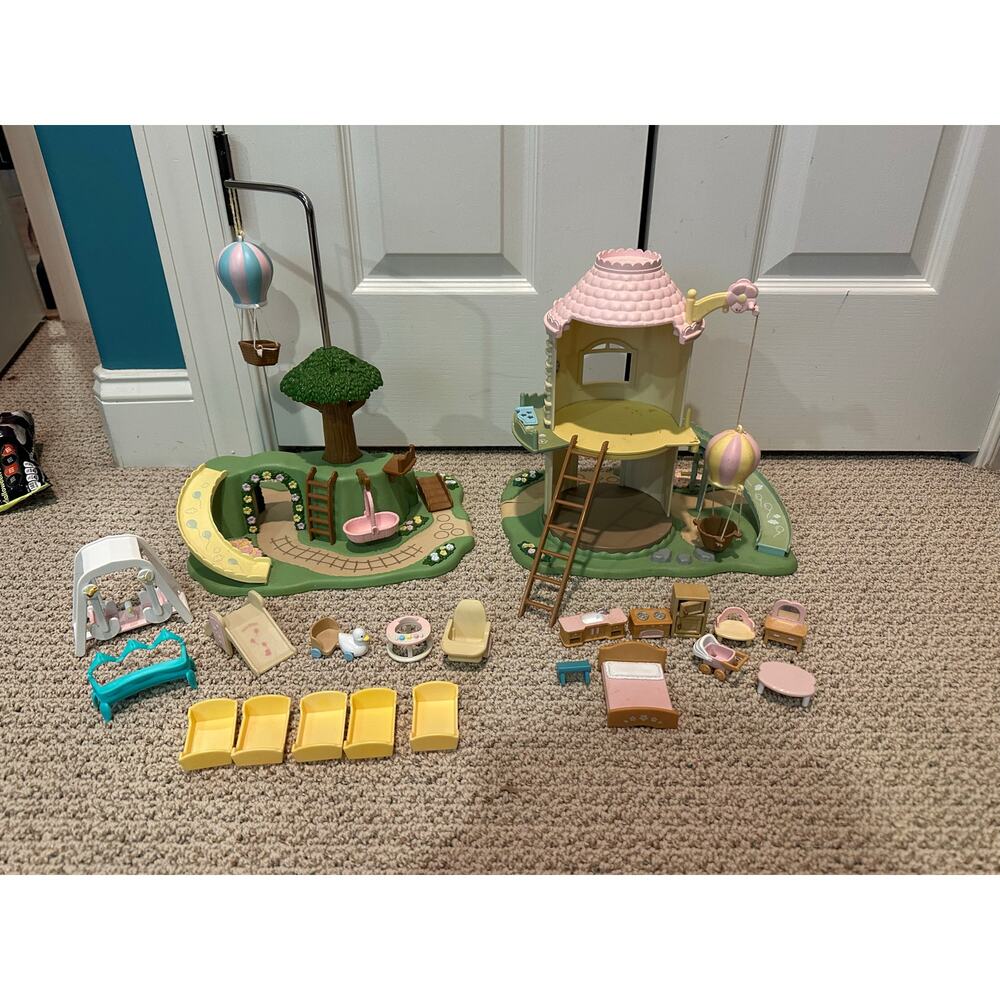 Calico Critters Baby 2 Playsets lot with accessories